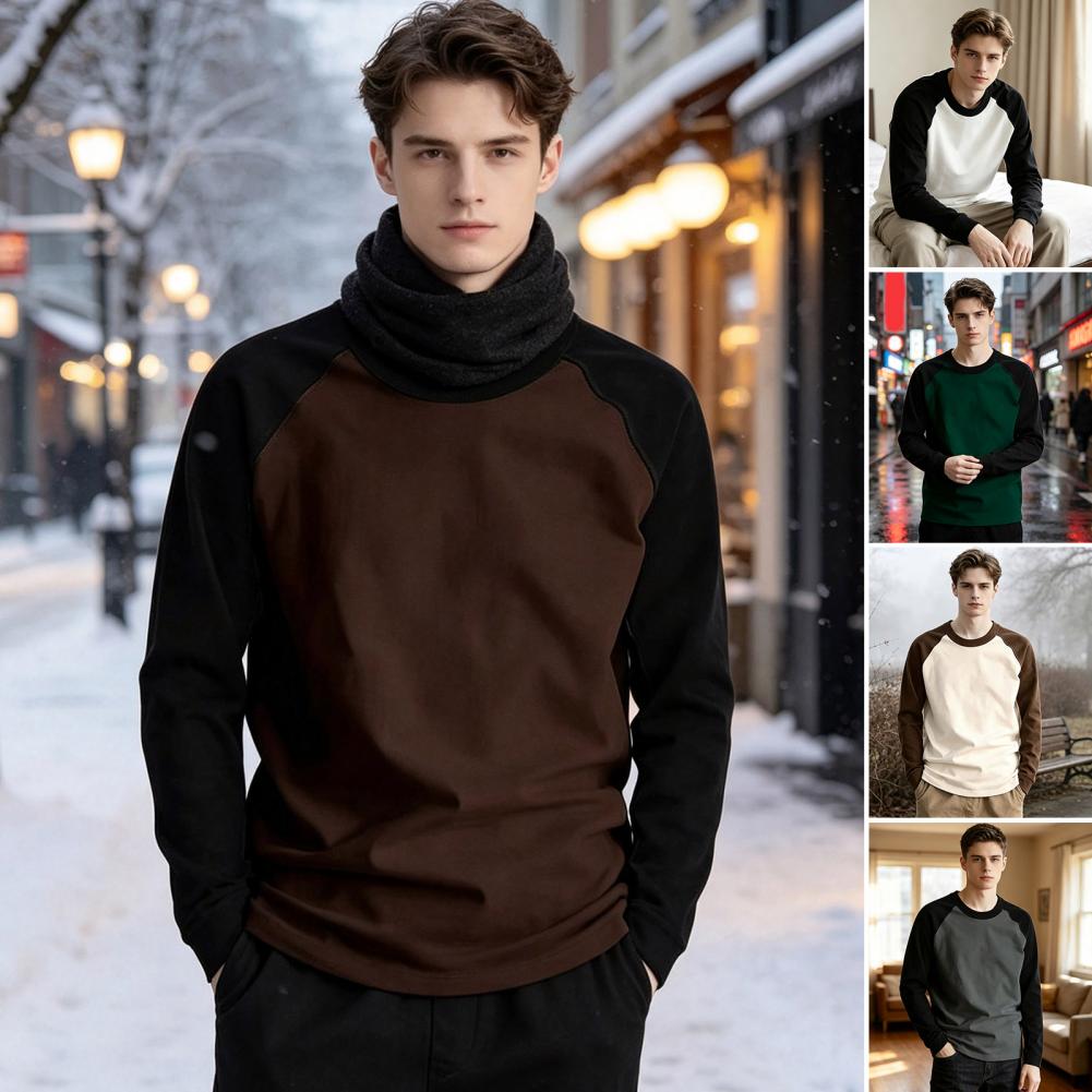 Base Layer Top - เสื้อยืดคอกลมผู้ชายเนื้อนุ่มใส่สบาย สไตล์ลำลอง เสื้อสวมหัว ให้ความอบอุ่น เหมาะสำหรับฤดูใบไม้ร่วงและฤดูหนาว ระบายอากาศได้ดี