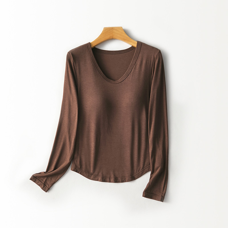 Base Layer Top - เสื้อแขนยาวคอ U สำหรับผู้หญิง มีฟองน้ำเสริมในตัว ผ้าแคชเมียร์ผสม นุ่ม